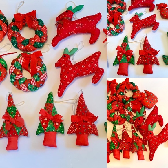 Vintage Quilted Calico Ornaments Scandinavian Farm House Christmas - Picture 13 of 14